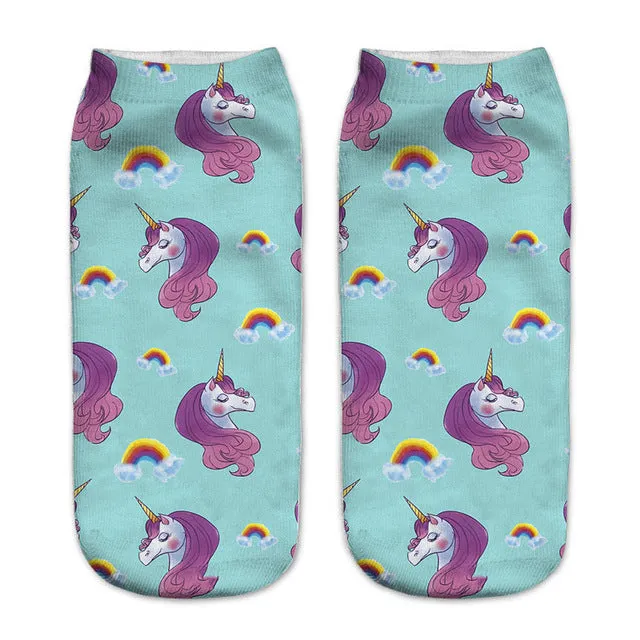 emoji unicorn funny socks Hot Sale 3d Printed womens socks low cut ankle short spaort socks