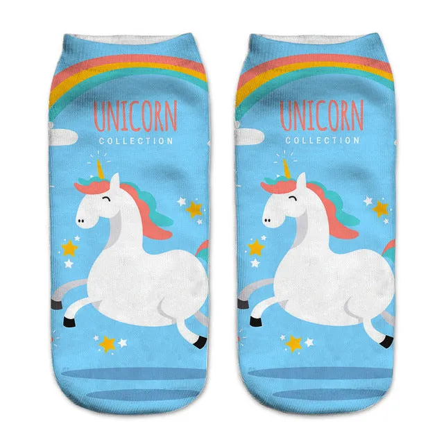 emoji unicorn funny socks Hot Sale 3d Printed womens socks low cut ankle short spaort socks