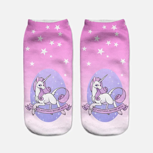 emoji unicorn funny socks Hot Sale 3d Printed womens socks low cut ankle short spaort socks