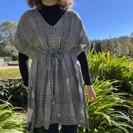 Fair Trade Black and White Gingham Cotton Short Kaftan Adult