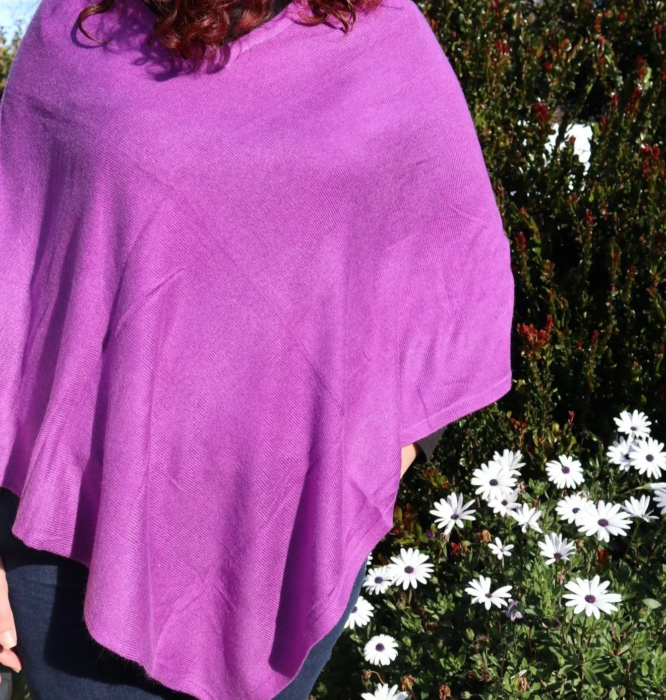 Fair Trade V Neck Cashmere Poncho - Purple