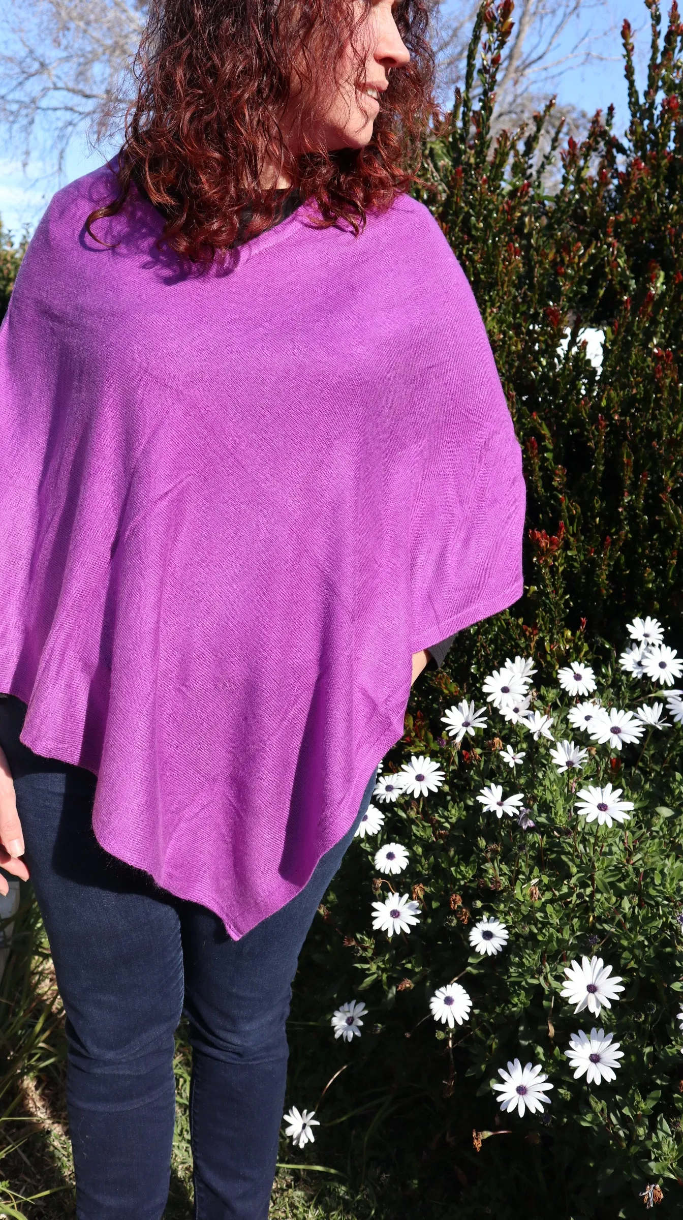 Fair Trade V Neck Cashmere Poncho - Purple