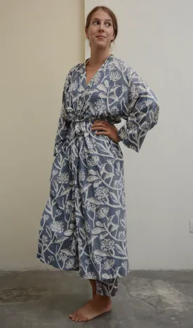 Frangipani French Blue Rayon Kimono Robe - SALE CLOTHING & KIDS