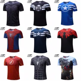 Free shipping 2016 t-shirt Superman/Batman/spider man/captain America /Hulk/Iron Man / t shirt men fitness shirts men t shirts