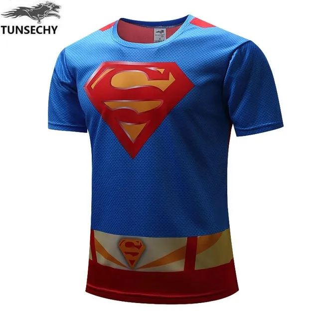 Free shipping 2016 t-shirt Superman/Batman/spider man/captain America /Hulk/Iron Man / t shirt men fitness shirts men t shirts