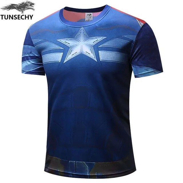 Free shipping 2016 t-shirt Superman/Batman/spider man/captain America /Hulk/Iron Man / t shirt men fitness shirts men t shirts