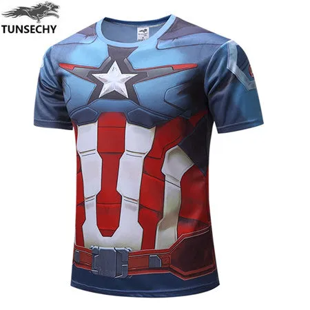 Free shipping 2016 t-shirt Superman/Batman/spider man/captain America /Hulk/Iron Man / t shirt men fitness shirts men t shirts