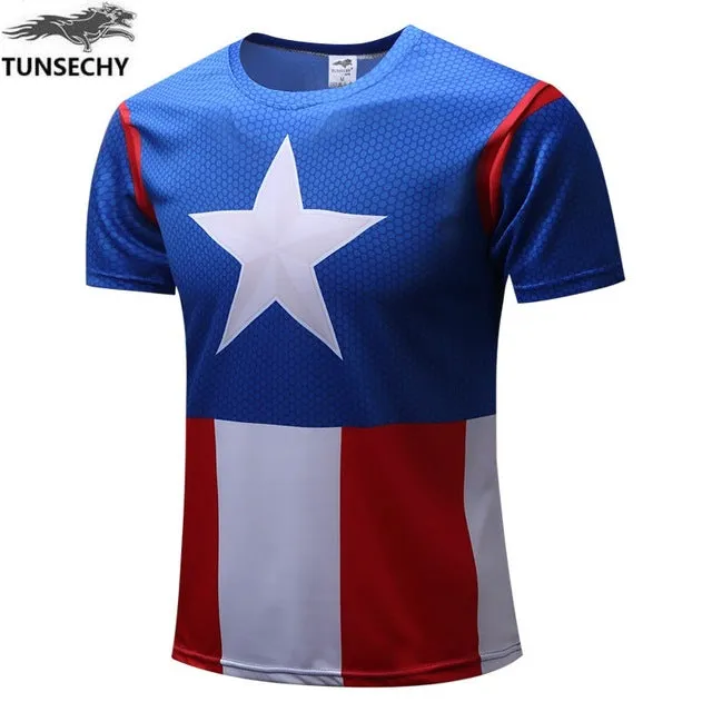 Free shipping 2016 t-shirt Superman/Batman/spider man/captain America /Hulk/Iron Man / t shirt men fitness shirts men t shirts