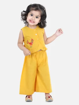 Girls Cotton Bird Embroidered Top Palazzo indo Western Clothing -Yellow