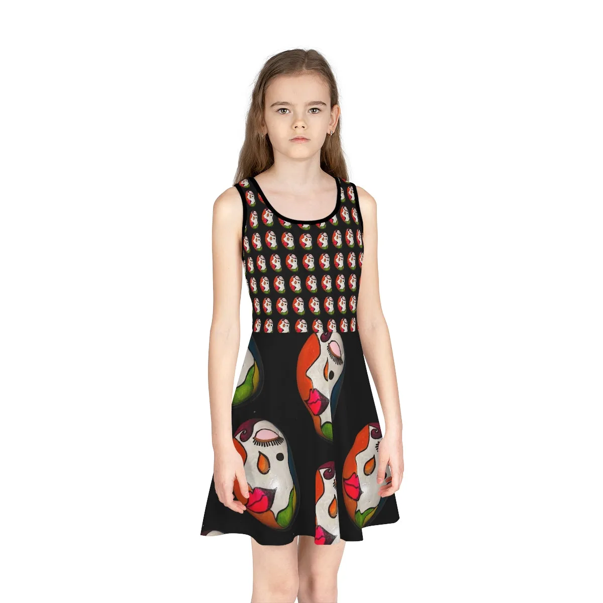 Girls' Sleeveless Sundress (AOP) PEBBLE ART ON BLACK