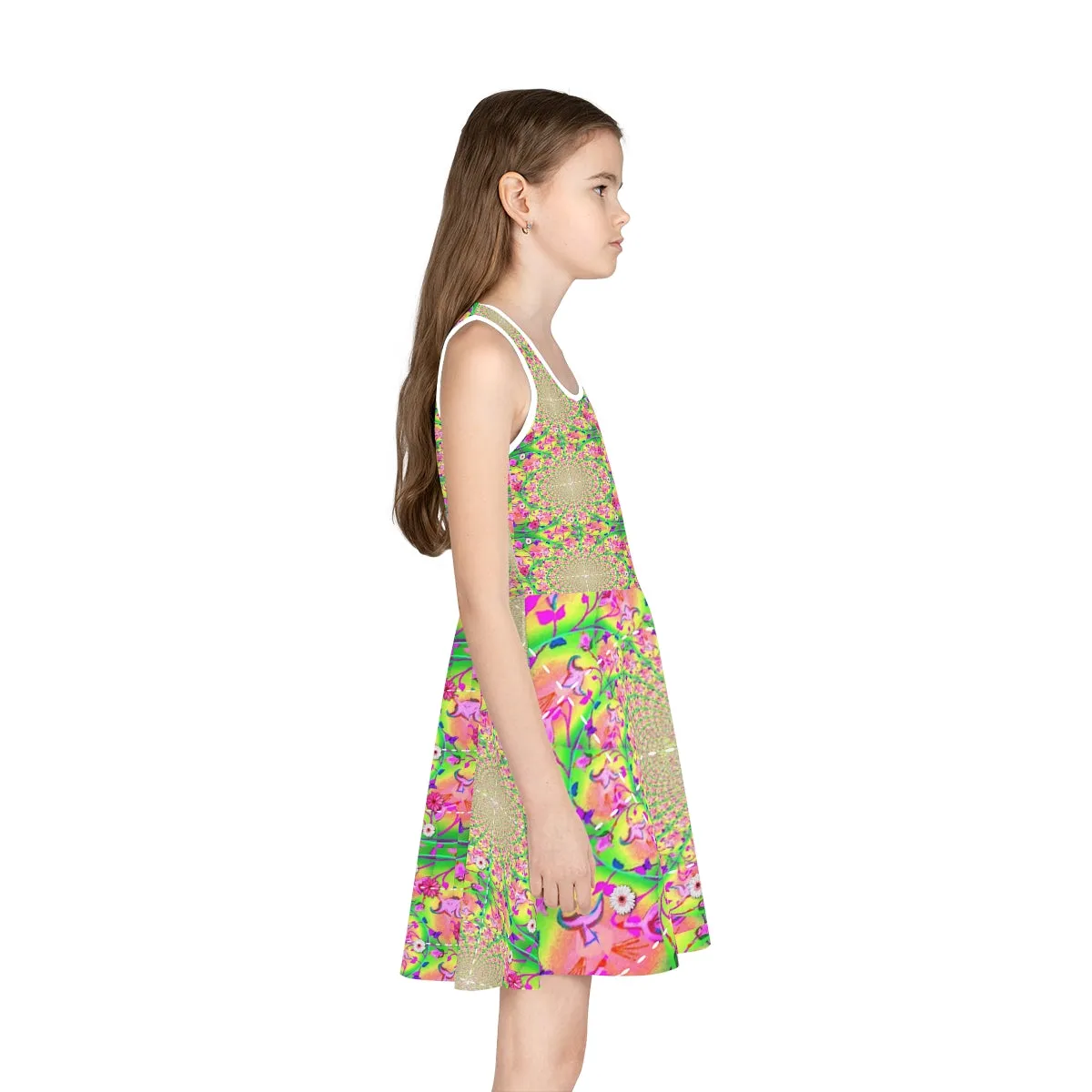 Girls' Sleeveless Sundress (AOP) PINK FLOWERS FRACTAL