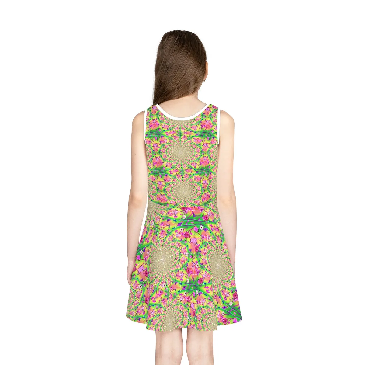 Girls' Sleeveless Sundress (AOP) PINK FLOWERS FRACTAL