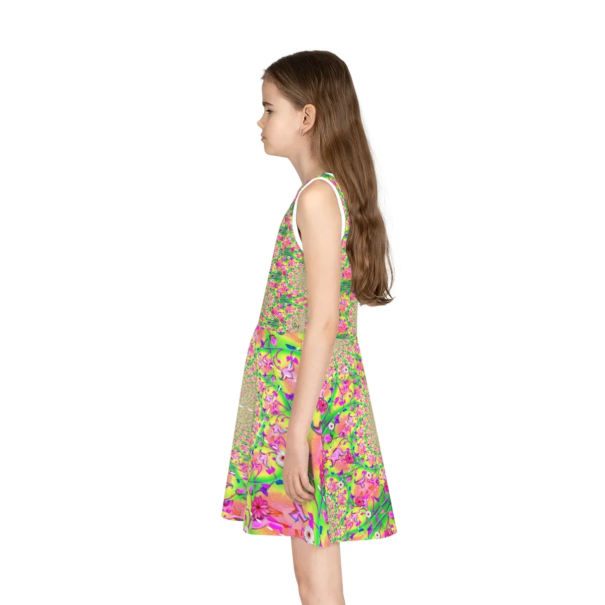 Girls' Sleeveless Sundress (AOP) PINK FLOWERS FRACTAL