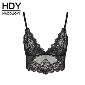 HDY Haoduoyi Women Vintage Black Floral Lace Bralette Wireless Bras Lingerie Push Up Bustier Crop Tops Cami Triangle Bras Sexy