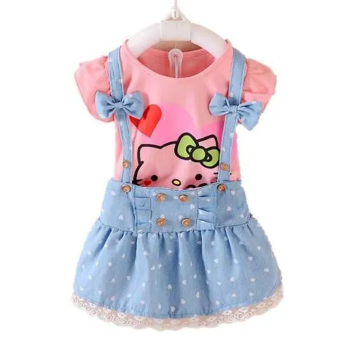 Hello Kitty Girls Dress Dresses Kids Girls clothes Children clothing Summer 2017 Toddler girl clothing Sets Casual Fashion T569