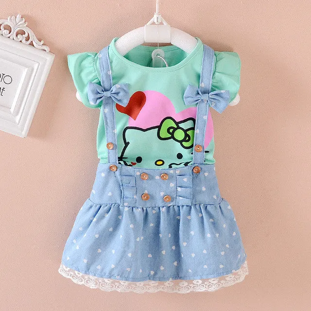 Hello Kitty Girls Dress Dresses Kids Girls clothes Children clothing Summer 2017 Toddler girl clothing Sets Casual Fashion T569