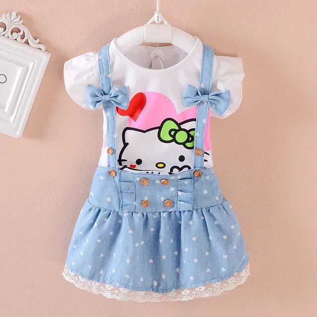 Hello Kitty Girls Dress Dresses Kids Girls clothes Children clothing Summer 2017 Toddler girl clothing Sets Casual Fashion T569