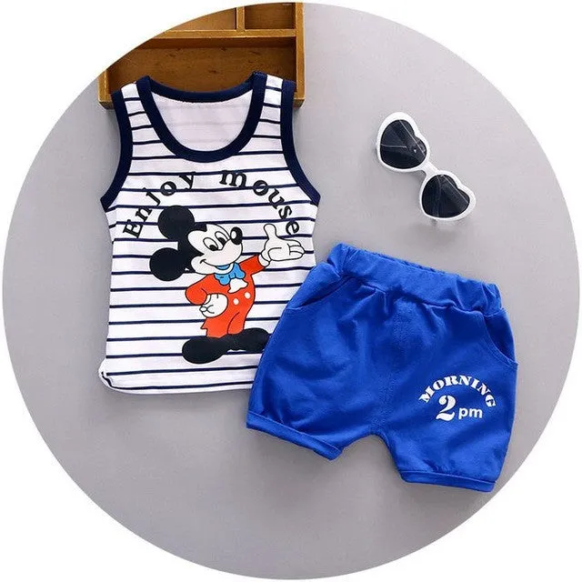 High quality baby boy clothes 2016 Summer cotton baby clothing set 2pc for 1 2 3 years old boys vest suit A021-108