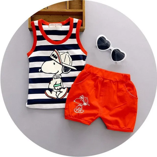 High quality baby boy clothes 2016 Summer cotton baby clothing set 2pc for 1 2 3 years old boys vest suit A021-108