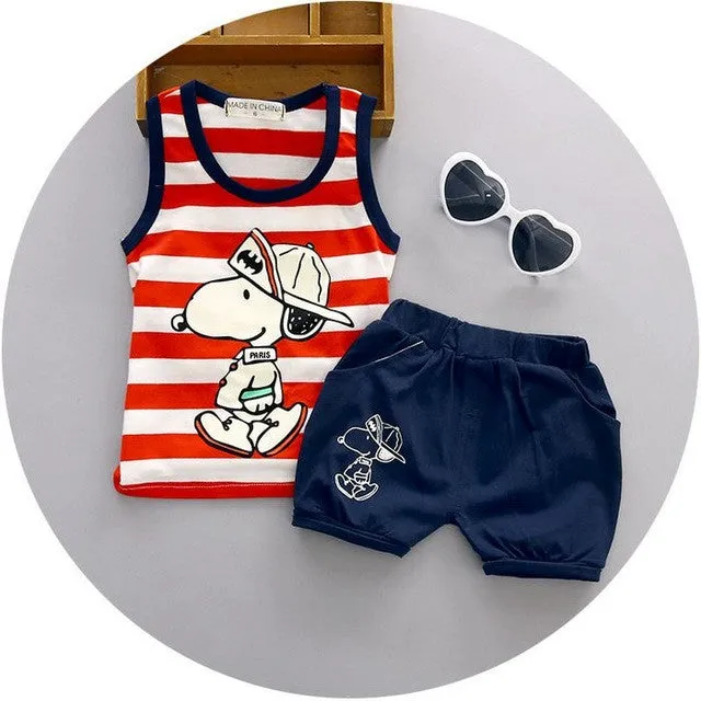 High quality baby boy clothes 2016 Summer cotton baby clothing set 2pc for 1 2 3 years old boys vest suit A021-108