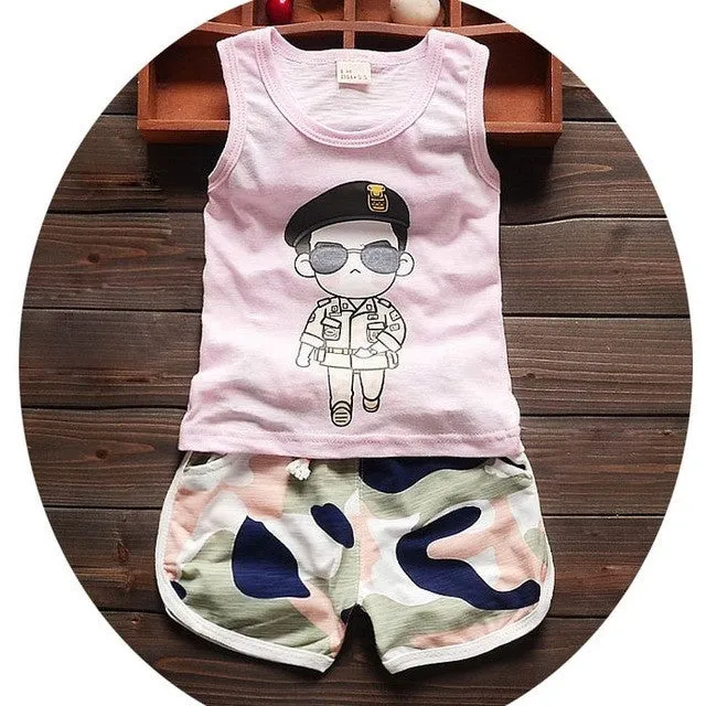 High quality baby boy clothes 2016 Summer cotton baby clothing set 2pc for 1 2 3 years old boys vest suit A021-108