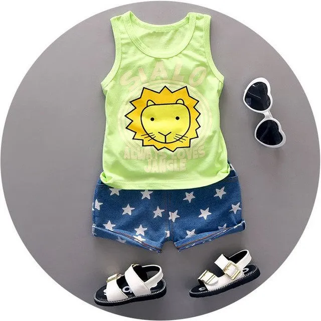 High quality baby boy clothes 2016 Summer cotton baby clothing set 2pc for 1 2 3 years old boys vest suit A021-108