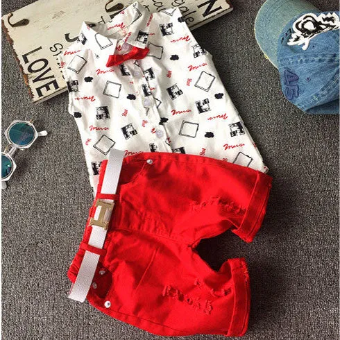 Hot sale! 2016 Summer style Children clothing sets Baby boys girls t shirts shorts belt 3pcs pants sports suit kids clothes