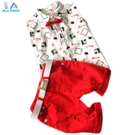 Hot sale! 2016 Summer style Children clothing sets Baby boys girls t shirts shorts belt 3pcs pants sports suit kids clothes