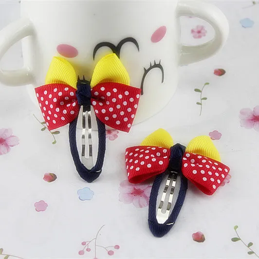 Hot Sale Colorful Baby Bow Dot Hairpins For Girls Grosgrain Hair Clip Accessories Children Ribbon Bowknot Hair band Statement