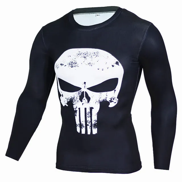 Hot Sale Fitness MMA Compression Shirt Men Anime Bodybuilding Long Sleeve Crossfit 3D Superman Punisher T Shirt Tops Tees