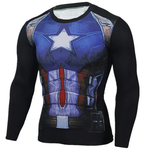 Hot Sale Fitness MMA Compression Shirt Men Anime Bodybuilding Long Sleeve Crossfit 3D Superman Punisher T Shirt Tops Tees