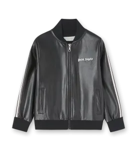 Leather Effect Track Jacket Black