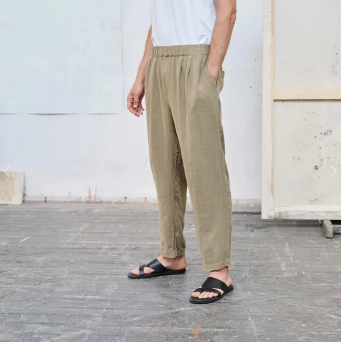 Linen Acorn Trousers - Khaki