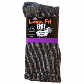 Loose Fit Marled Merino Wool Crew Socks in Black