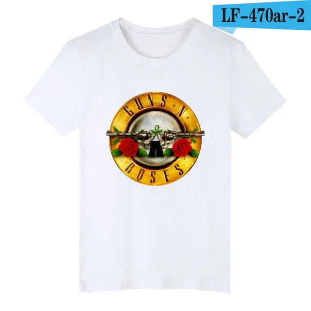 LUCKYFRIDAYF Guns N Roses Rock Band Short Sleeve T-shirt Men Hip Hop TShirts with Punk Music T Shirts for Men in White Tee Shirt