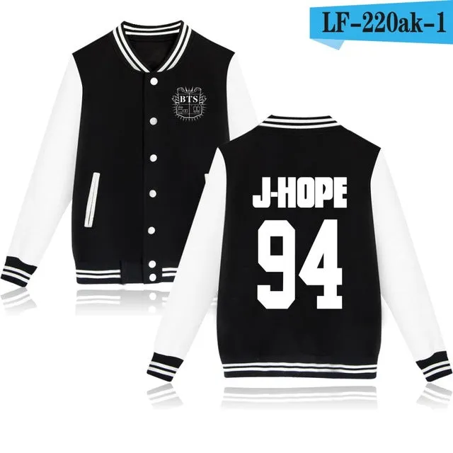 LUCKYFRIDAYF Women Kpop BTS Bangtan Boys Baseball Uniform Jungkook Jhope Jin Jimin V Suga Long Sleeve Jacket Casual Sweatshirt