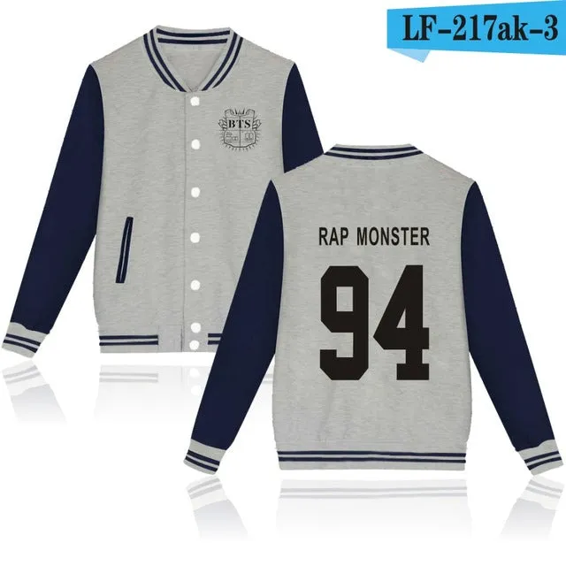 LUCKYFRIDAYF Women Kpop BTS Bangtan Boys Baseball Uniform Jungkook Jhope Jin Jimin V Suga Long Sleeve Jacket Casual Sweatshirt