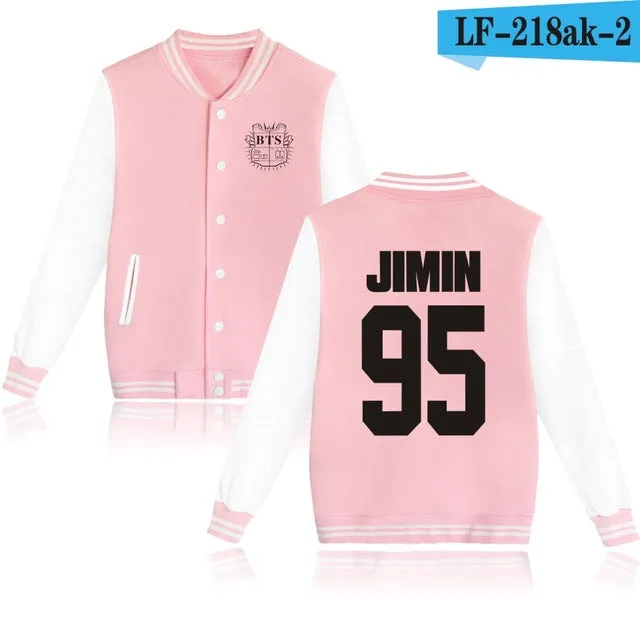 LUCKYFRIDAYF Women Kpop BTS Bangtan Boys Baseball Uniform Jungkook Jhope Jin Jimin V Suga Long Sleeve Jacket Casual Sweatshirt