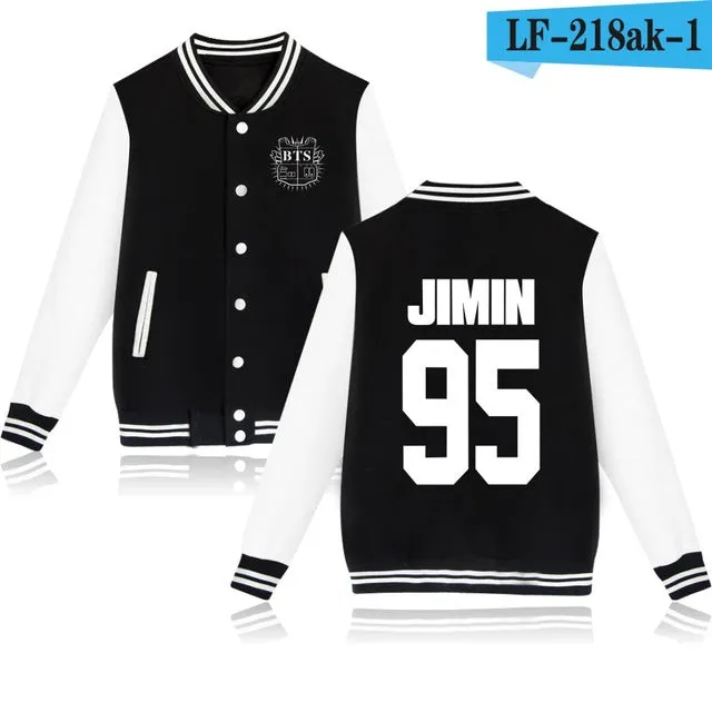 LUCKYFRIDAYF Women Kpop BTS Bangtan Boys Baseball Uniform Jungkook Jhope Jin Jimin V Suga Long Sleeve Jacket Casual Sweatshirt