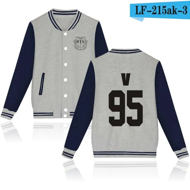 LUCKYFRIDAYF Women Kpop BTS Bangtan Boys Baseball Uniform Jungkook Jhope Jin Jimin V Suga Long Sleeve Jacket Casual Sweatshirt