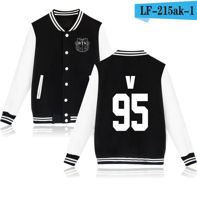 LUCKYFRIDAYF Women Kpop BTS Bangtan Boys Baseball Uniform Jungkook Jhope Jin Jimin V Suga Long Sleeve Jacket Casual Sweatshirt