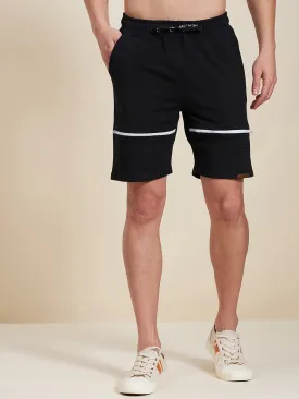 Men Black Terry Zipper Detail Shorts