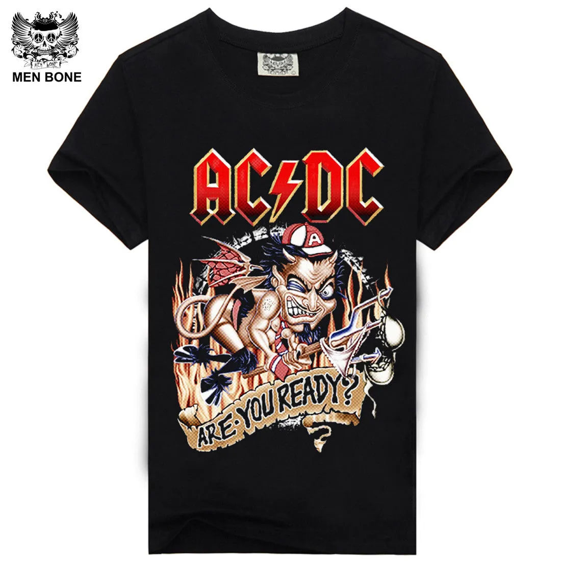 [Men bone] paragraph 9 cartoon rock crime men t-shirts AC DC hip hop fashion heavy metal t shirt