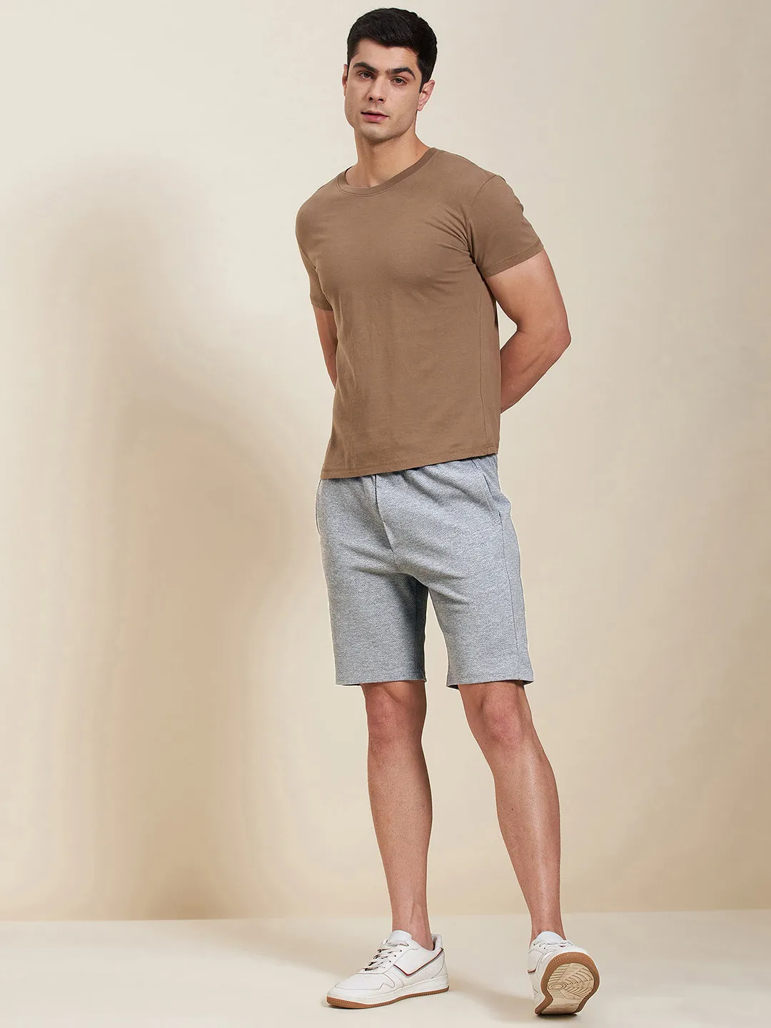 Men Grey Melange Bermuda Shorts