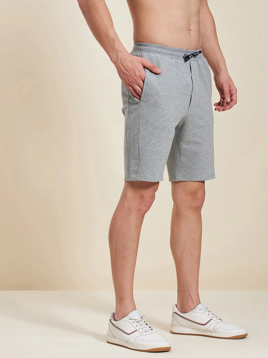 Men Grey Melange Bermuda Shorts