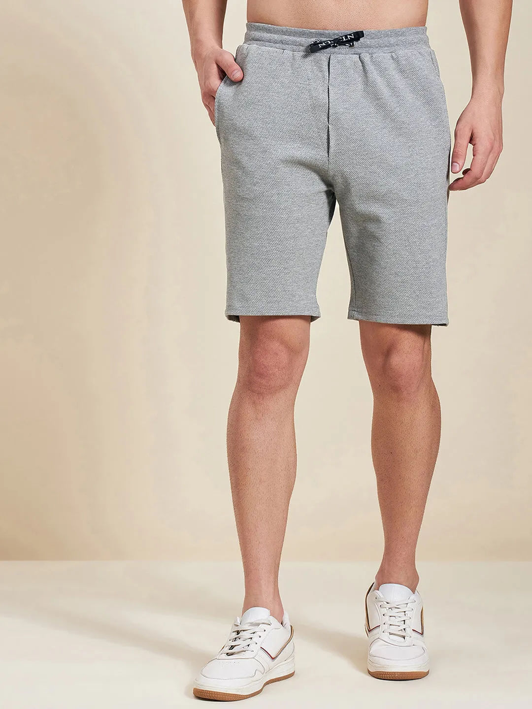 Men Grey Melange Bermuda Shorts