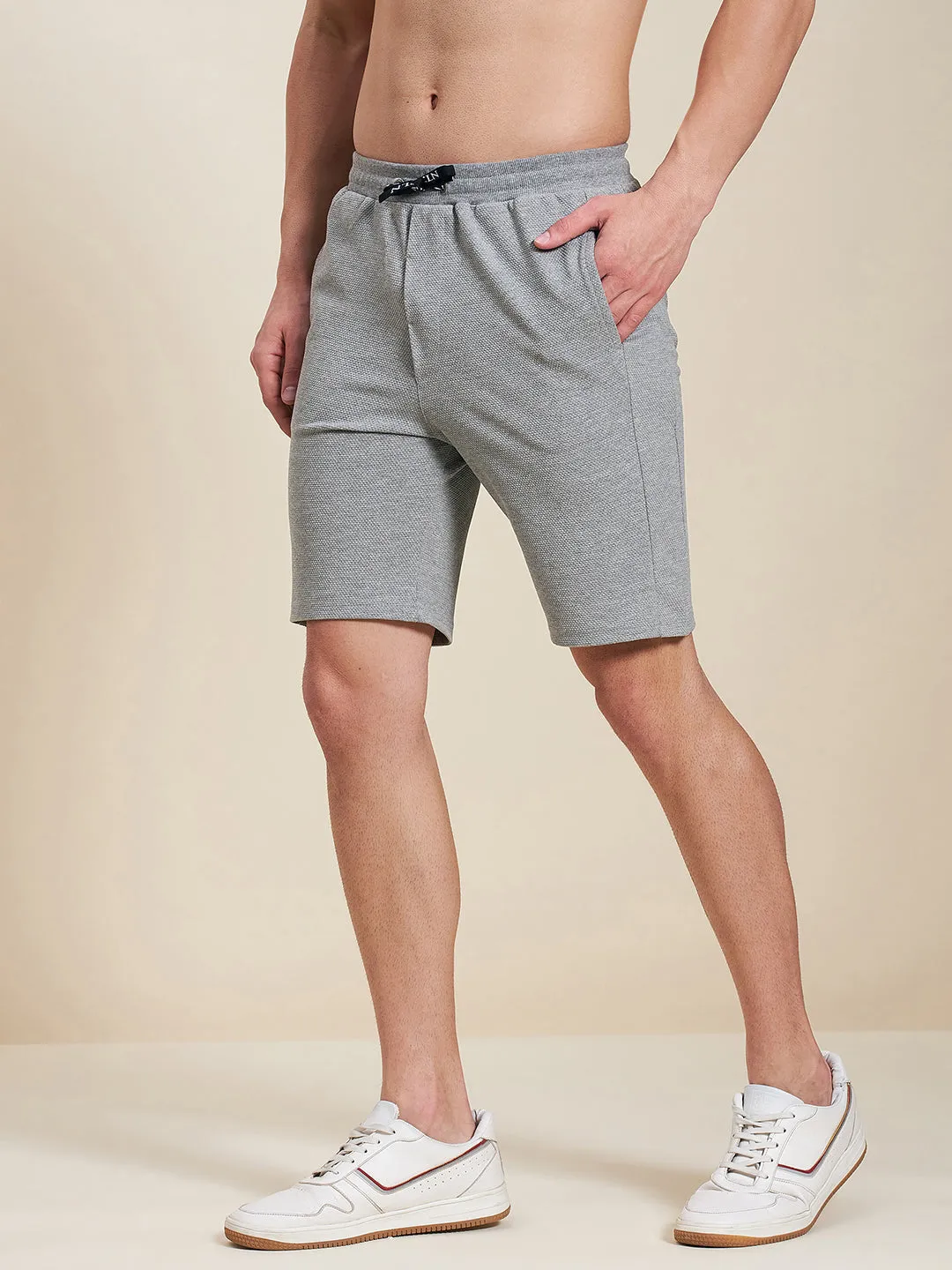 Men Grey Melange Bermuda Shorts