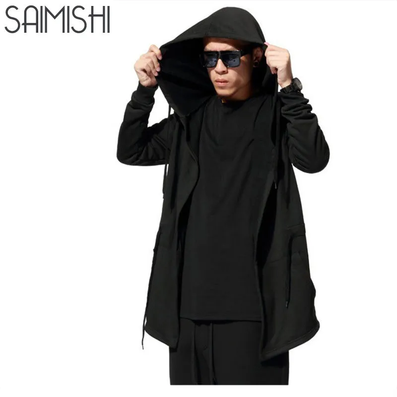 Men Hooded With Black Gown Fashion Hip Hop Mantle Hoodies Hat Sweatshirts long Sleeves Design Cloak Winter Coats Outwear Loose