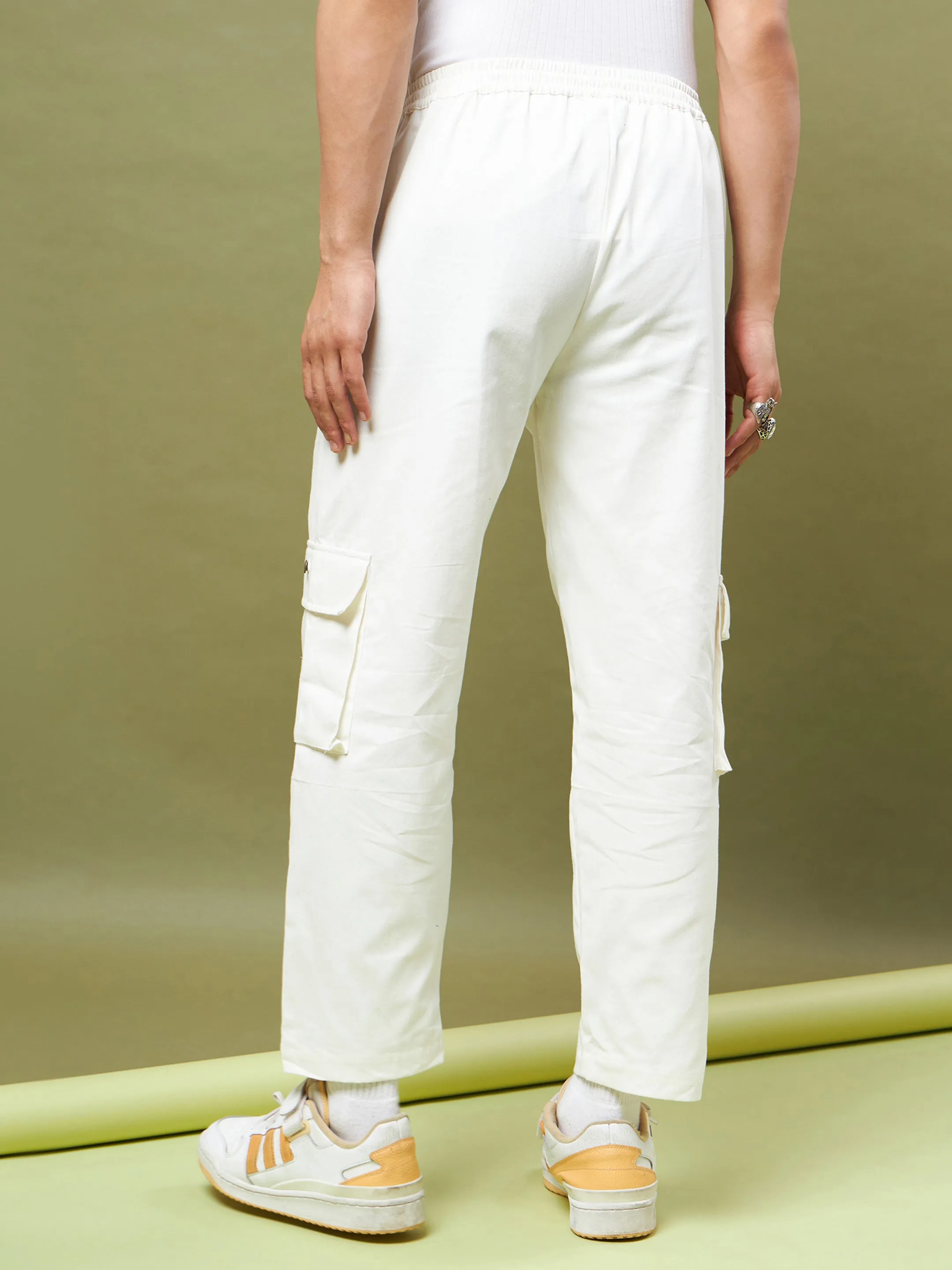 Men White Twill Cargo Pants