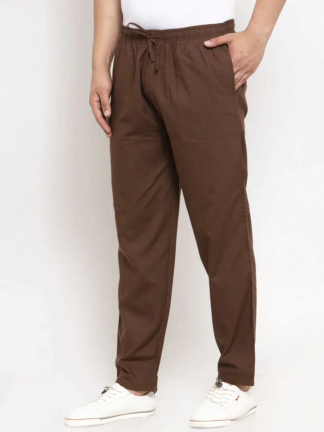 Men'S Brown Solid Cotton Track Pants